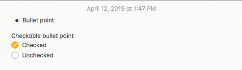 Checkable bullet points in Apple Notes